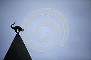 Cat sculpture on roof