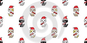 Cat seamless pattern Christmas Santa Claus hat kitten vector cartoon scarf isolated repeat wallpaper tile background illustration