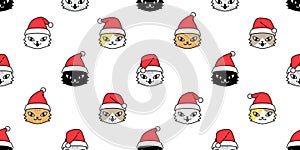 Cat seamless pattern Christmas Santa Claus hat kitten vector head cartoon scarf isolated repeat wallpaper tile background illustra