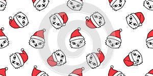 Cat seamless pattern Christmas Santa Claus hat kitten vector head cartoon scarf isolated repeat wallpaper tile background illustra