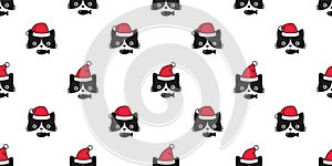 Cat seamless pattern Christmas vector Santa Claus hat kitten head cartoon scarf isolated repeat wallpaper tile background doodle i