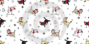 Cat seamless pattern Christmas vector Santa Claus hat kitten snowflake bell cartoon scarf isolated repeat wallpaper tile backgroun