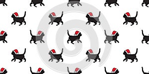 Cat seamless pattern Christmas vector Santa Claus hat kitten walking cartoon scarf isolated repeat wallpaper tile background doodl