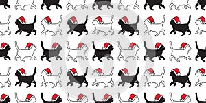Cat seamless pattern Christmas vector Santa Claus hat kitten walking cartoon scarf isolated repeat wallpaper tile background illus