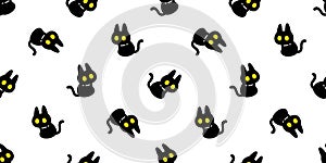 cat seamless pattern Halloween black kitten calico sitting vector doodle cartoon character