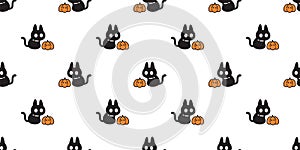 cat seamless pattern halloween pumpkin jack o lantern black kitten cartoon neko calico spooky ghost vector pet breed doodle