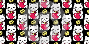 cat seamless pattern heart valentine lucky cat manekineko vector kitten calico munchkin neko pet cartoon doodle