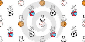 Cat seamless pattern kitten beach ball calico basketball baseball sport pet scarf isolated cartoon animal tile wallpaper repeat ba