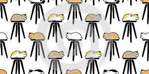 Cat seamless pattern kitten calico breed vector pet chair scarf isolated repeat wallpaper cartoon animal tile background illustrat