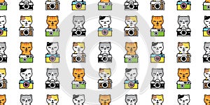 cat seamless pattern kitten film camera photographer calico neko vector cartoon character breed pet