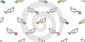 cat seamless pattern kitten playing toy neko footprint calico munchkin pet vector cartoon doodle