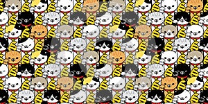 Cat seamless pattern lucky cat japan Maneki Neko vector kitten calico pet scarf isolated repeat background tile wallpaper cartoon