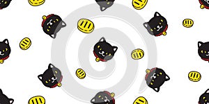 cat seamless pattern lucky cat manekineko vector kitten calico gold coin munchkin neko pet cartoon doodle tile background