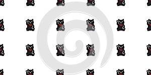cat seamless pattern manekineko vector black kitten lucky cat calico neko munchkin pet cartoon doodle tile background