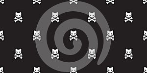Cat seamless pattern pirated crossbones isolated icon kitten Halloween doodle background wallpaper photo