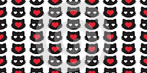 Cat seamless pattern valentine heart kitten head vector scarf isolated repeat wallpaper tile background cartoon illustration doodl