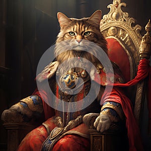 Cat seated on an opulent throne