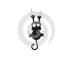 Cat silhouette, falling cat on wall illustration. Cat cartoon character. Minimalist artwork, Cartoon fun illustration