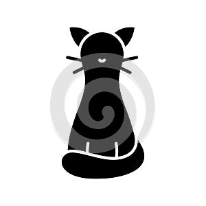 Cat silhouette icon. Emblem for packaging design of feed, pet shop, veterinary clinic. Black illustration of animal, homeliness.