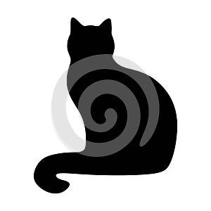 Cat silhouette icon, vector black cat minimal shape kitty clip art in glyph pictogram