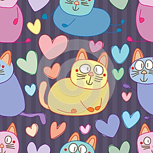 Cat silly love seamless pattern