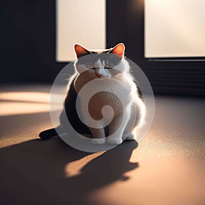 The cat sits by the window during the evening.,ai lllustration