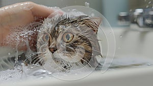 Cat Sitting in Bathtub With Bubbles