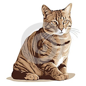 a cat sitting down on the ground looking at the camera