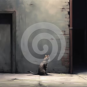 A cat sitting in front of an old door in the city