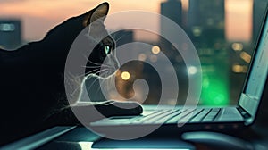 A cat sitting on top of a laptop computer. Generative AI image.