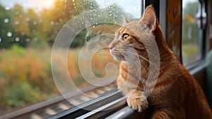 Cat Sitting on Window Sill, Looking Out