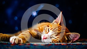 Cat is sleeping on a blue surface