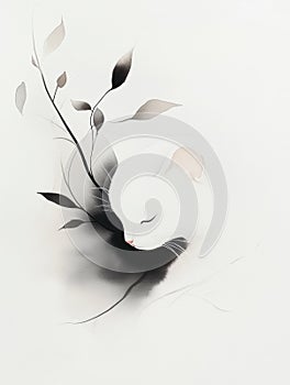 A cat is sleeping under a leafy tree