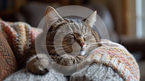 Cat snuggling with owner