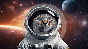 cat in space Cat astronaut in space on background of the globe and a black hole.