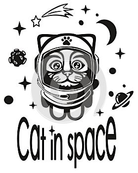 Cat vector silhouette drawing illustration.Cat in space.
