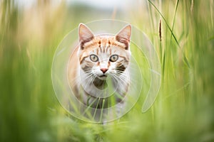 cat stalking through long grass