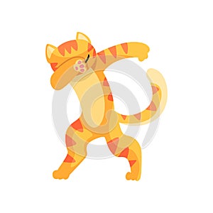 Cat standing in dub dancing pose, cute cartoon animal doing dubbing vector Illustration on a white background