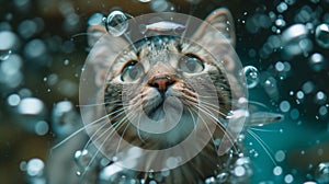 Cat staring attentively at a fish in an aquarium