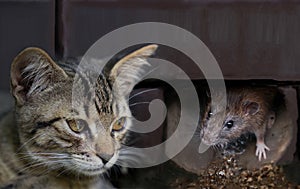 Cat staring and waiting a mouse to come out of its hole