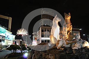 Cat Statue in Kuching Streets in night