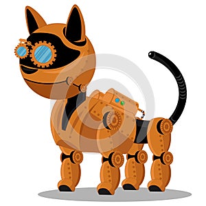 Mechanical cat in steampunk style on a white background. Vector illustration.