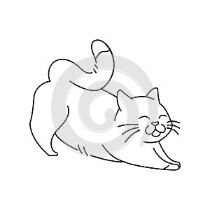 The cat stretches color element. Cartoon cute animal.