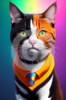 cat in a suit and tie with colorful gradient generated by ai