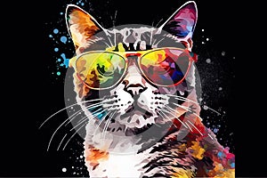 cat in sunglasses realistic with paint splatter abstract Generative AI