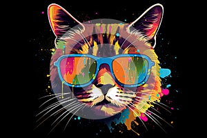 cat in sunglasses realistic with paint splatter abstract Generative AI