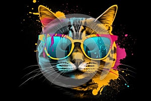 cat in sunglasses realistic with paint splatter abstract Generative AI