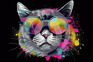 cat in sunglasses realistic with paint splatter abstract Generative AI