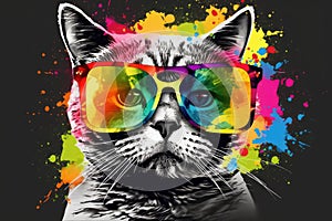 cat in sunglasses realistic with paint splatter abstract Generative AI