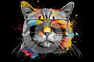 cat in sunglasses realistic with paint splatter abstract Generative AI